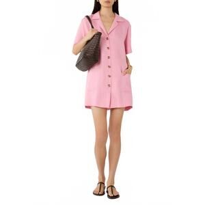 NEW ASCENO linen short buttoned shirt dress in flamingo pink